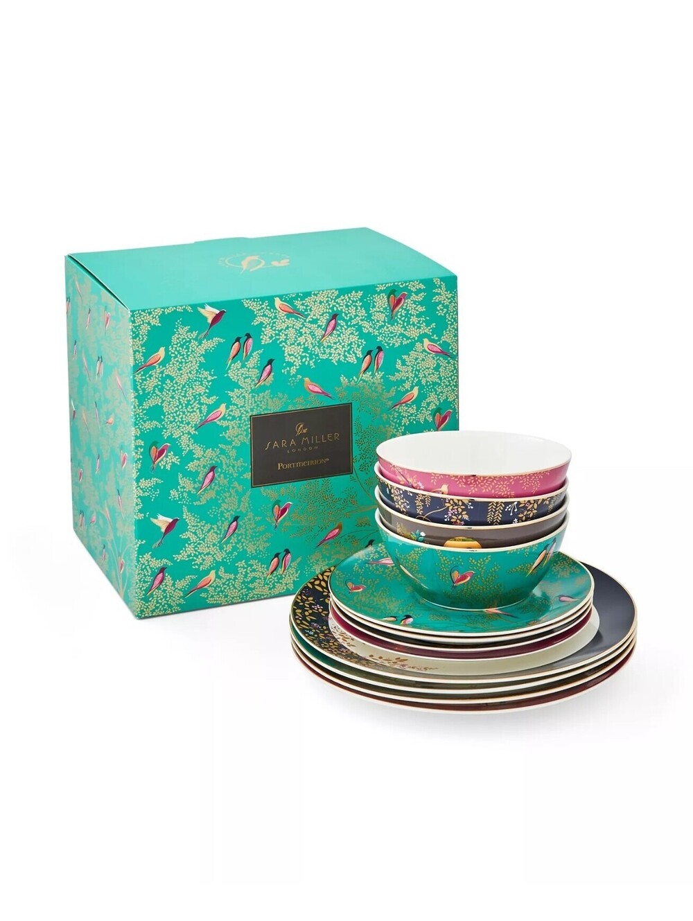 630$ Sara Miller London Chelsea 12 Piece Dinner Set Service for 4 Multi